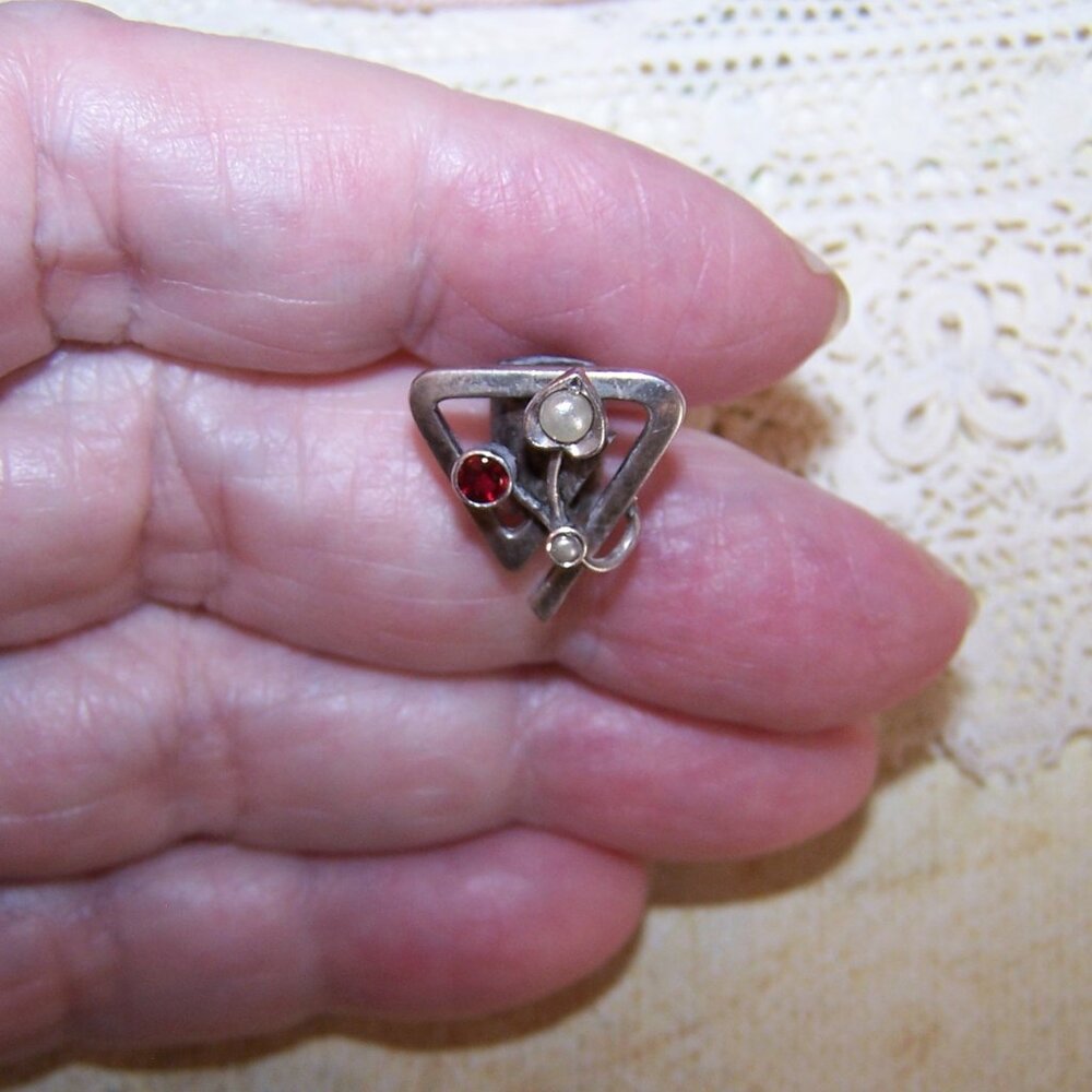 European Silver Garnet and Pearl Slide for Necklace or Bracelet
